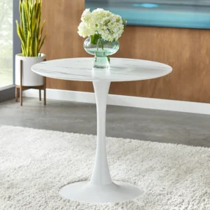 RENA WHITE SLENDER PEDISTAL BASE DINING TABLE