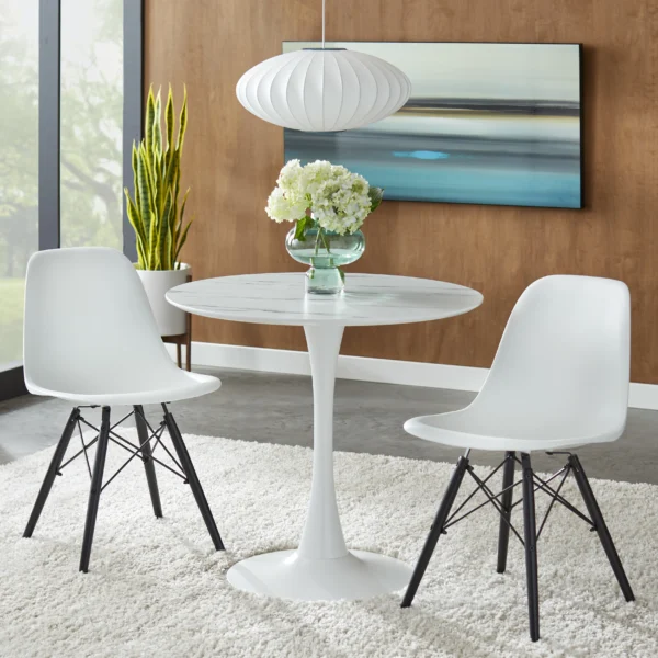RENA WHITE SLENDER PEDISTAL BASE DINING TABLE - Image 2